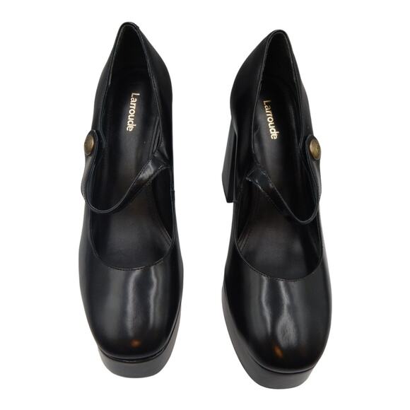 Larroude Emma Leather Block Heels Mary Jane Platform Pumps Shoes Black Size 10 - Picture 2 of 10